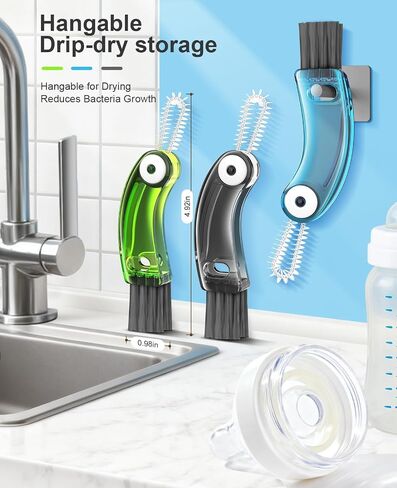 3 in 1 Cup Lid Cleaning Brush 3 PCS - Home Kitchen Multifunctional Cleaning Brush Set, Gap Cleaner Brushs and Portable Travel Bottle Lid Cleaner Tools (Multicolor) in Saudi Arabia