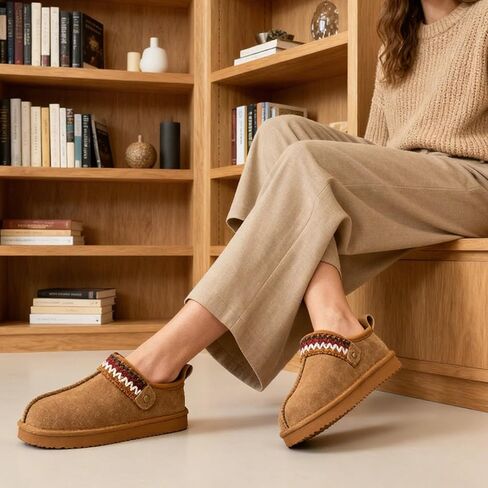 شبشب نسائي من إسفنج ميموري فوم من mazeskin، حذاء منزلي شتوي دافئ ومريح من الفرو الصناعي من الجلد السويدي للاستخدام الداخلي والخارجي in Kuwait