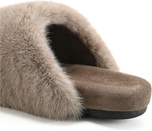 Women's Fuzzy Slide Slippers - Cozy Fleece Lining and Rubber Insoles & Non-Slip Rubber Sole for Indoor Outdoor Comfort in Saudi Arabia