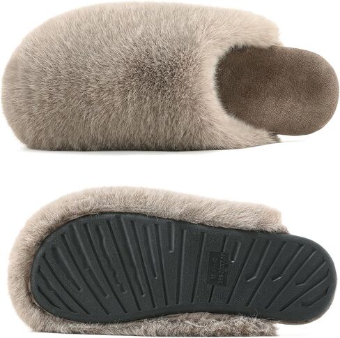 Women's Fuzzy Slide Slippers - Cozy Fleece Lining and Rubber Insoles & Non-Slip Rubber Sole for Indoor Outdoor Comfort in Saudi Arabia