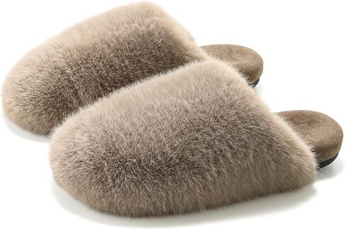 Women's Fuzzy Slide Slippers - Cozy Fleece Lining and Rubber Insoles & Non-Slip Rubber Sole for Indoor Outdoor Comfort in Saudi Arabia