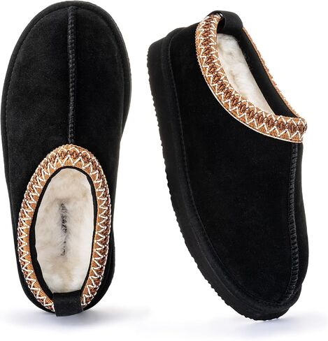 mazeskin Women's 100% Shearling Genuine Suede Slippers, Memory Foam Australian Sheepskin Waterproof Indoor Outdoor House Shoes with Rubber Sole in Kuwait