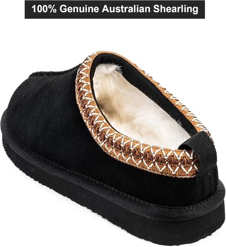 mazeskin Women's 100% Shearling Genuine Suede Slippers, Memory Foam Australian Sheepskin Waterproof Indoor Outdoor House Shoes with Rubber Sole in Kuwait