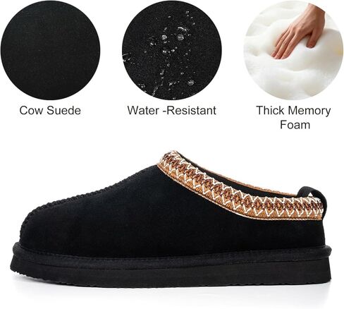 mazeskin Women's 100% Shearling Genuine Suede Slippers, Memory Foam Australian Sheepskin Waterproof Indoor Outdoor House Shoes with Rubber Sole in Kuwait