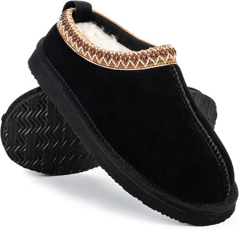 mazeskin Women's 100% Shearling Genuine Suede Slippers, Memory Foam Australian Sheepskin Waterproof Indoor Outdoor House Shoes with Rubber Sole in Kuwait