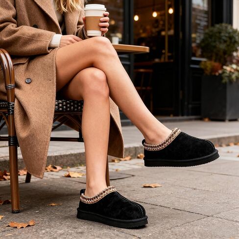 mazeskin Women's 100% Shearling Genuine Suede Slippers, Memory Foam Australian Sheepskin Waterproof Indoor Outdoor House Shoes with Rubber Sole in Kuwait