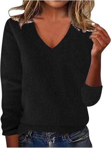 Womens Sweaters Dressy Casual Long Sleeve Knit V Neck Sweater Pullovers Trendy Winter Clothing Knitted Shirts Tops in Saudi Arabia