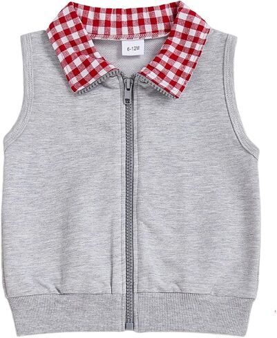 Emmababy Baby Boy Girl Vest Jacket Zip Up Toddler Winter Waistcoat Kids Sleeveless Plaid Zipper Jacket Infant Fall Clothes in Saudi Arabia