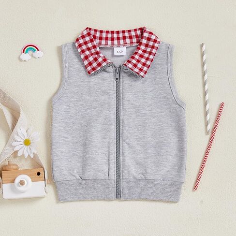 Emmababy Baby Boy Girl Vest Jacket Zip Up Toddler Winter Waistcoat Kids Sleeveless Plaid Zipper Jacket Infant Fall Clothes in Saudi Arabia