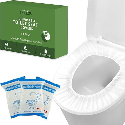 Commode Disposable Toilet Seat Covers Waterproof – 50 Pack, Individually Wrapped, Non-Woven Travel Toilet Seat Cover for Public Restrooms, Hospitals & Trips in Saudi Arabia