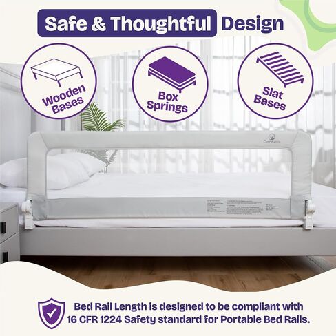 حاجز سرير ComfyBumpy مكون من قطعة واحدة للأطفال الصغار مقاس 55.5 بوصة طولًا × 19.5 بوصة ارتفاعًا | حواجز سرير للأطفال الصغار لمراتب توأم وكاملة وكوين وكينج | تأرجح أسفل حارس السكك الحديدية | مرتبة جانبية للأطفال | رمادي in Kuwait