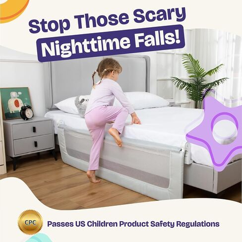 حاجز سرير ComfyBumpy مكون من قطعة واحدة للأطفال الصغار مقاس 55.5 بوصة طولًا × 19.5 بوصة ارتفاعًا | حواجز سرير للأطفال الصغار لمراتب توأم وكاملة وكوين وكينج | تأرجح أسفل حارس السكك الحديدية | مرتبة جانبية للأطفال | رمادي in Kuwait
