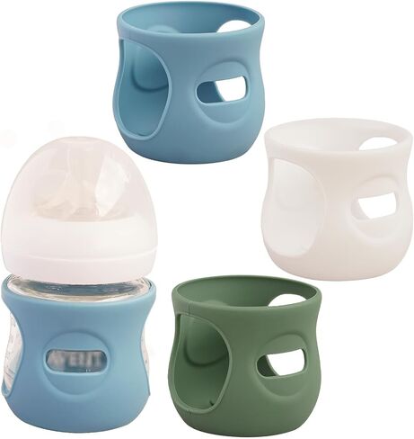 3 Pack Silicone Sleeves for Avent Natural Glass Baby Bottles, Anti Breakage Baby Bottle Holder, Compatible with Philips Avent Glass Natural Baby Bottle (Cute Pink+Light Purple+Beige, 4 OZ) in Saudi Arabia