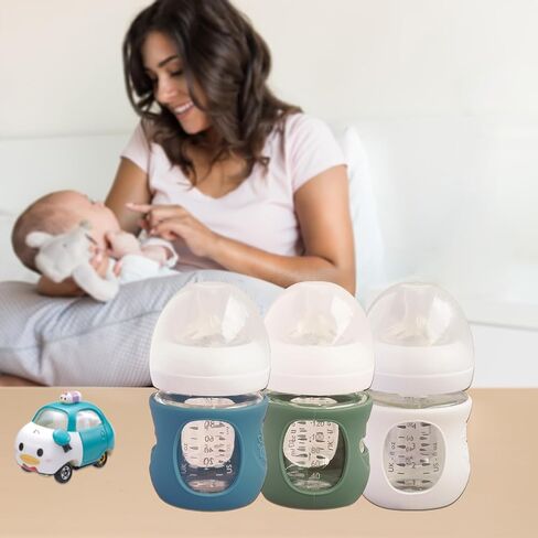 3 Pack Silicone Sleeves for Avent Natural Glass Baby Bottles, Anti Breakage Baby Bottle Holder, Compatible with Philips Avent Glass Natural Baby Bottle (Cute Pink+Light Purple+Beige, 4 OZ) in Saudi Arabia