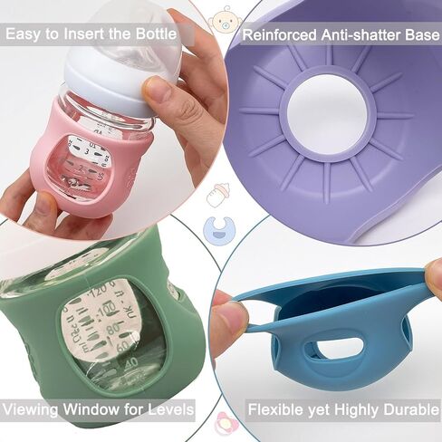 3 Pack Silicone Sleeves for Avent Natural Glass Baby Bottles, Anti Breakage Baby Bottle Holder, Compatible with Philips Avent Glass Natural Baby Bottle (Cute Pink+Light Purple+Beige, 4 OZ) in Saudi Arabia