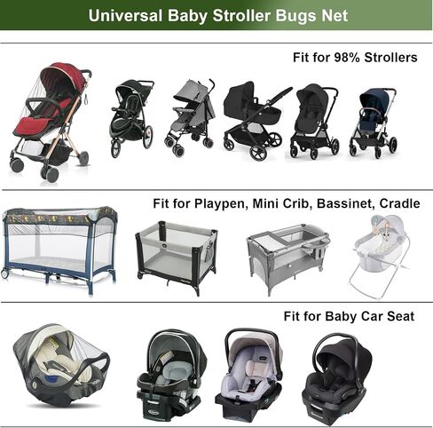 2-Pack Stroller Mosquito Net, Universal Bug Net Cover for Stroller, Bassinets, Cradles, Playards, Pack N Plays and Portable Mini Crib, Durable Baby Insect Netting Infant Essential (Black+White) in Saudi Arabia