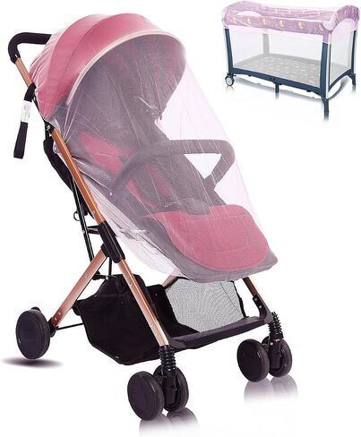 2-Pack Stroller Mosquito Net, Universal Bug Net Cover for Stroller, Bassinets, Cradles, Playards, Pack N Plays and Portable Mini Crib, Durable Baby Insect Netting Infant Essential (Black+White) in Saudi Arabia
