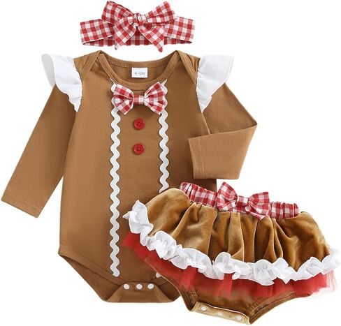 Newborn Baby Girl Christmas Outfits Ruffled Long Sleeve Romper Bloomers Shorts and Bow Headband Cute Fall Clothes in Saudi Arabia
