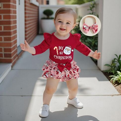 Newborn Baby Girl Christmas Outfits Ruffled Long Sleeve Romper Bloomers Shorts and Bow Headband Cute Fall Clothes in Saudi Arabia