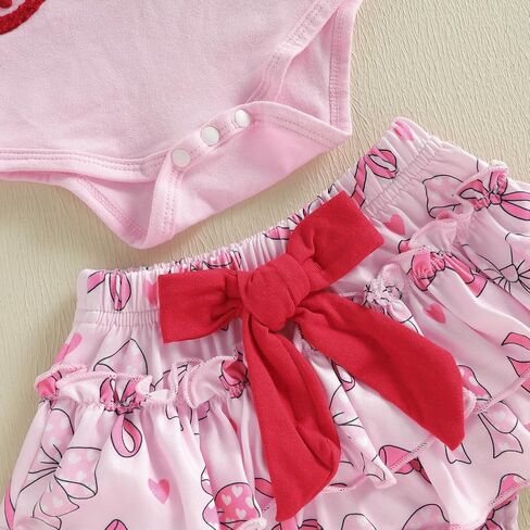 BeQeuewll My First Valentines Day Baby Girl Outfit Newborn Heart Embroidery Romper+Tutu Shorts+Socks+Headband 4Pcs Clothing in Saudi Arabia