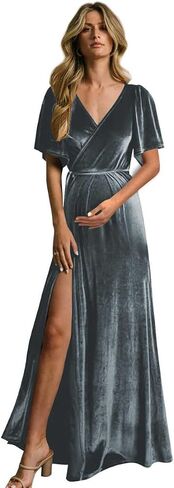Women's Retro Velvet Pregnant Prom Dresses Split Formal Gowns Maternity Photograph Bathrobe Pyjamas in Saudi Arabia