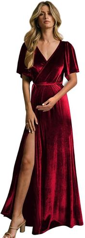 Women's Retro Velvet Pregnant Prom Dresses Split Formal Gowns Maternity Photograph Bathrobe Pyjamas in Saudi Arabia