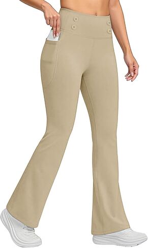 High Waisted Flare Leggings for Women with Pockets Winter Thermal Warm Solid Bootcut Fleece Lined Workout Yoga Pants in Saudi Arabia