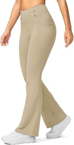 High Waisted Flare Leggings for Women with Pockets Winter Thermal Warm Solid Bootcut Fleece Lined Workout Yoga Pants in Saudi Arabia