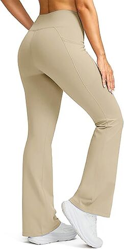 High Waisted Flare Leggings for Women with Pockets Winter Thermal Warm Solid Bootcut Fleece Lined Workout Yoga Pants in Saudi Arabia
