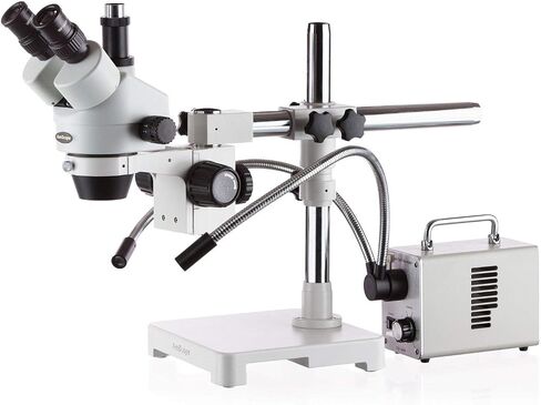 AmScope SM-3T-30WY 7X-45X مجهر ستيريو مع إضاءة LED وألياف بصرية مزدوجة معقوفة in Saudi Arabia
