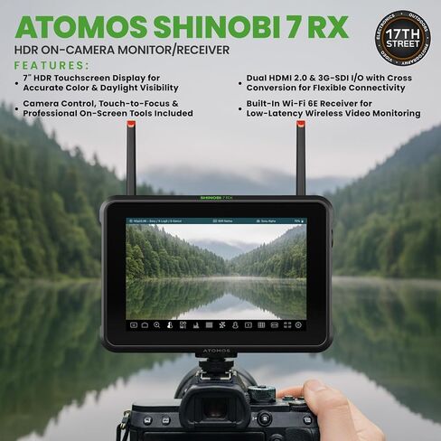 شاشة / جهاز استقبال على الكاميرا Atomos Shinobi مقاس 7 بوصات RX HDMI/SDI - شاشة لمس بدقة HDR مع بطارية طاقة وشاحن واحد وحامل شاشة من سبائك الألومنيوم مع حامل حذاء بارد - مجموعة حزمة in Saudi Arabia