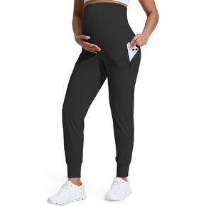 Mama Land Pregnancy Joggers Maternity Pants Over The Belly Elastic Waistband Lounge Pants Slant Pocket Yoga Workout Activewear Winter Clothes (Black L) in Saudi Arabia