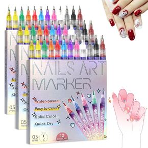Nail Art Pens Set 12 Colors Nail Art Markers for Kids Adults,2025 Quickly Dry Nail Polish Pens Drawing Painting Pen,Nail Art Nail DIY Decoration for Home Salon (12 Color) in Kuwait