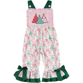 Toddler Baby Girls Christmas Outfit Overalls Tree Romper Bell Bottom Jumpsuit Suspender Flare Pants Kids Xmas Clothes in Kuwait