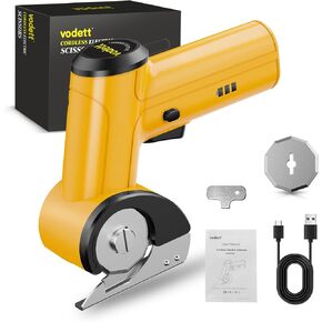 4V Cordless Electric Scissors, Rechargeable Cardboard Cutter with 2000mAh Battery, Safety Lock & 2 Blades – Great Gift for DIY Crafts, Fabric, Leather Projects (Yellow) in Saudi Arabia