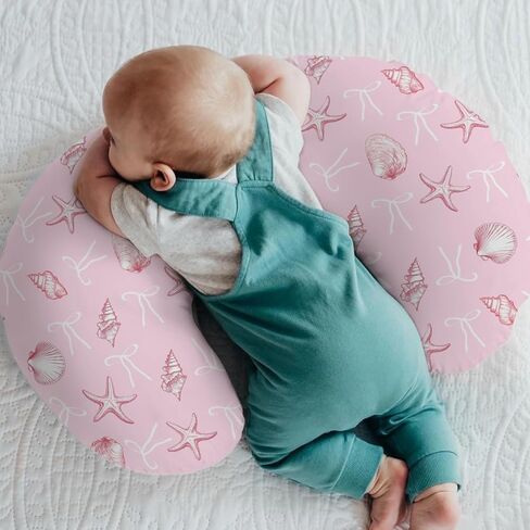 Summer Conches Bows Sea Baby Nursing Pillow Covers for Boy Girl Ocean Seashells Beach Nursery Feeding Pillowcase for Breastfeeding Pillows Soft Stretchy Cover for Newborn Infant in Saudi Arabia