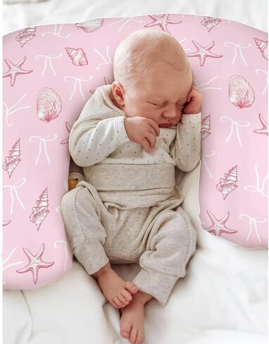 Summer Conches Bows Sea Baby Nursing Pillow Covers for Boy Girl Ocean Seashells Beach Nursery Feeding Pillowcase for Breastfeeding Pillows Soft Stretchy Cover for Newborn Infant in Saudi Arabia