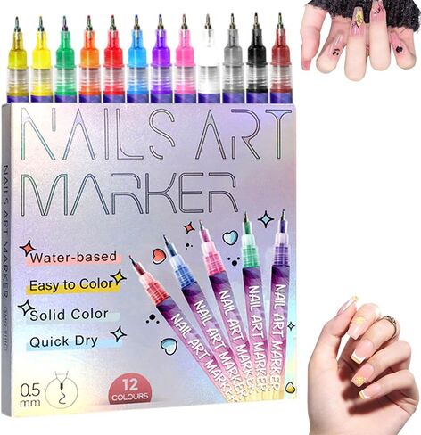 Nail Art Pens Set 12 Colors Nail Art Markers for Kids Adults,2025 Quickly Dry Nail Polish Pens Drawing Painting Pen,Nail Art Nail DIY Decoration for Home Salon (12 Color) in Saudi Arabia