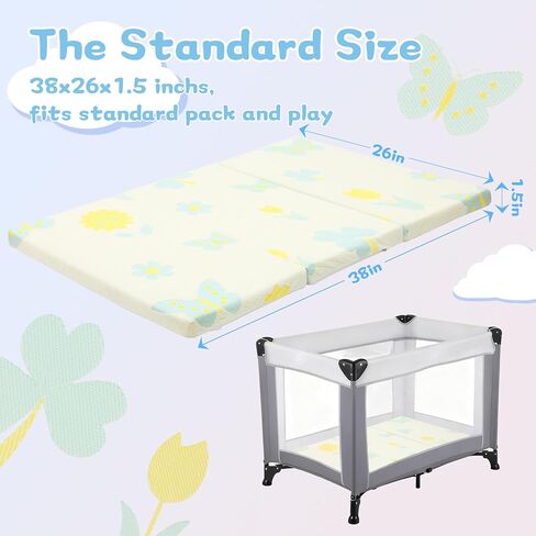 Pack and Play Mattress 38"x26"x1.5",Trifold Portable Pack n Play Mattresses with Carry Bag，Waterproof Playpen Crib Mattress with Soft Breathable and Washable Cover for Baby Toddler/Animal in Saudi Arabia