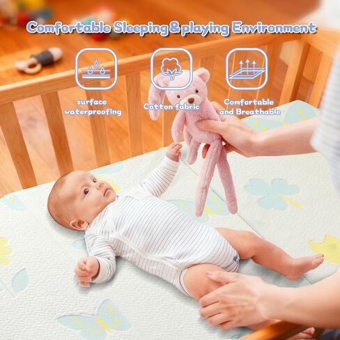Pack and Play Mattress 38"x26"x1.5",Trifold Portable Pack n Play Mattresses with Carry Bag，Waterproof Playpen Crib Mattress with Soft Breathable and Washable Cover for Baby Toddler/Animal in Saudi Arabia