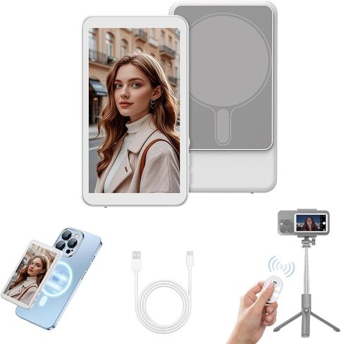 Selfie Monitor Screen for iPhone & Android - Magnetic Vlog Selfie Mirror for Phone Back Camera - Remote Control Screen Mirroring Rear Camera Not Applicable for iPhone 17 or Pixel in Saudi Arabia