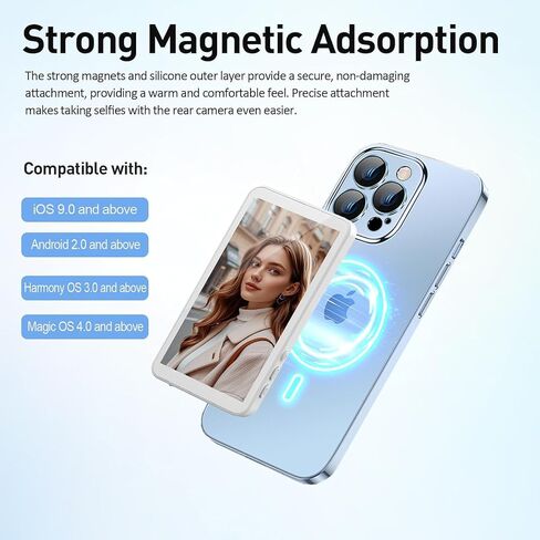 Selfie Monitor Screen for iPhone & Android - Magnetic Vlog Selfie Mirror for Phone Back Camera - Remote Control Screen Mirroring Rear Camera Not Applicable for iPhone 17 or Pixel in Saudi Arabia