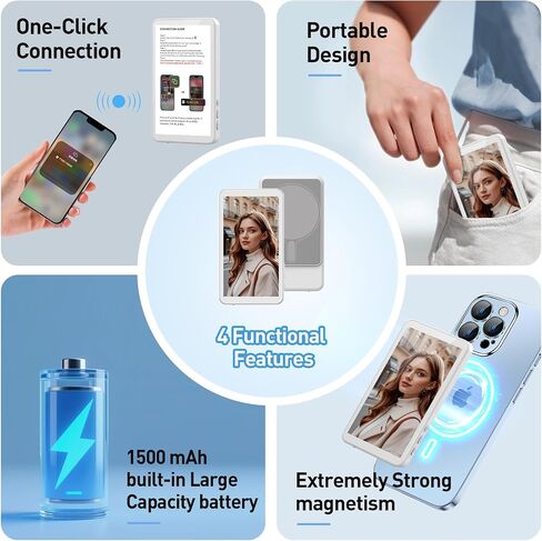 Selfie Monitor Screen for iPhone & Android - Magnetic Vlog Selfie Mirror for Phone Back Camera - Remote Control Screen Mirroring Rear Camera Not Applicable for iPhone 17 or Pixel in Saudi Arabia