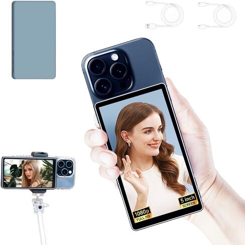 Shimbol CP5 lite Selfie Monitor Screen iPhone 1080P Wireless Recording,Magnetic Phone Vlog Selfie Monitor Screen Using Phone Rear Camera for Live Stream TikTok,Compatible with iOS Android (Gray Case) in Saudi Arabia
