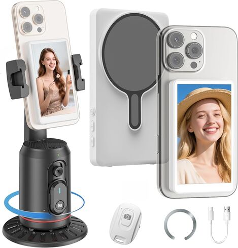 Vlog Selfie Monitor Screen Pro, Built-in Speaker and 360° Smart Face Tracking Tripod, 4.8" Rear Camera Display 4K 60fps, Portable Vlog Tool for Creators in Saudi Arabia