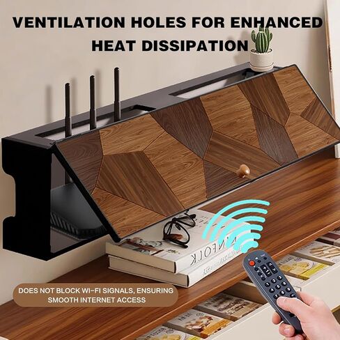 Wooden WiFi Router Storage Cabinet, Wall Mounted WiFi Box Hider,Decorative Modem & Cable Organizer Box,Strong Load-Bearing Capacity,for Office and Home. Wood Color 70x12x20cm in Saudi Arabia