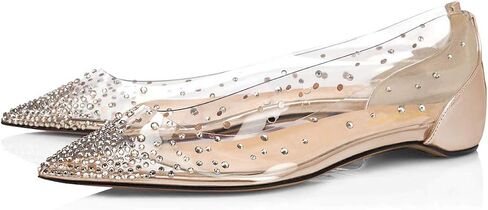 XYD Women Rhinestones Studded Ballet Flats Mesh Rivets Hidden Heels Slip On Pointed Toe Evening Dressy Shoes in Saudi Arabia
