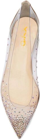 XYD Women Rhinestones Studded Ballet Flats Mesh Rivets Hidden Heels Slip On Pointed Toe Evening Dressy Shoes in Saudi Arabia