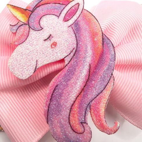Glitter Unicorn Hair Bows for Girls - 2PCS Sparkly Pink Unicorn Bow, Cute Alligator Hair Clips Barrettes Hair Accessories for Toddler Kids Birthday Party, Princess Costume Gift in Saudi Arabia