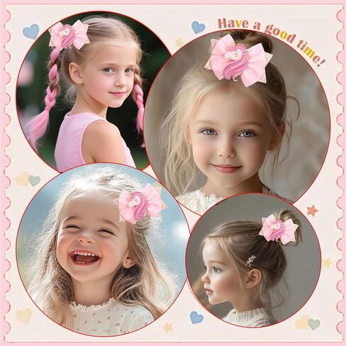 Glitter Unicorn Hair Bows for Girls - 2PCS Sparkly Pink Unicorn Bow, Cute Alligator Hair Clips Barrettes Hair Accessories for Toddler Kids Birthday Party, Princess Costume Gift in Saudi Arabia